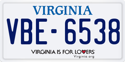 VA license plate VBE6538