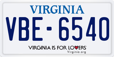 VA license plate VBE6540