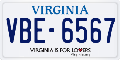 VA license plate VBE6567