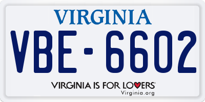 VA license plate VBE6602