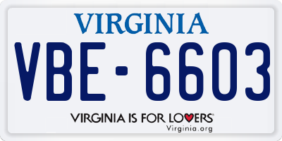 VA license plate VBE6603