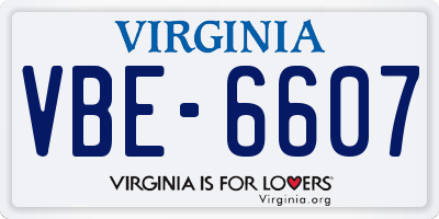 VA license plate VBE6607