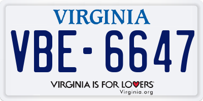 VA license plate VBE6647