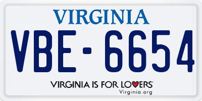VA license plate VBE6654