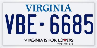 VA license plate VBE6685
