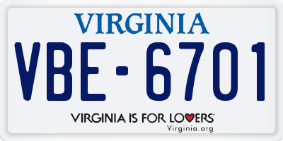 VA license plate VBE6701