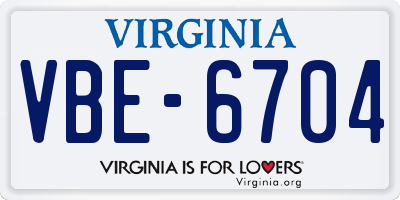 VA license plate VBE6704