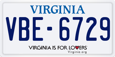 VA license plate VBE6729