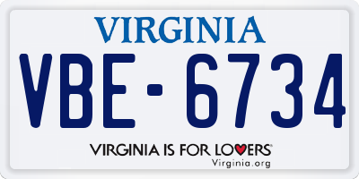 VA license plate VBE6734
