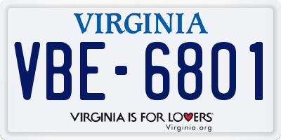 VA license plate VBE6801