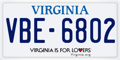 VA license plate VBE6802