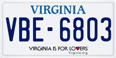 VA license plate VBE6803