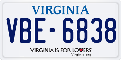 VA license plate VBE6838