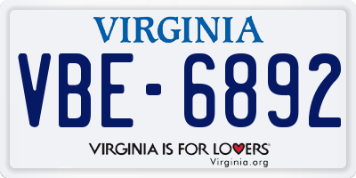 VA license plate VBE6892