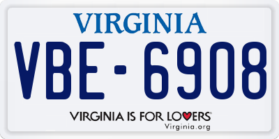 VA license plate VBE6908