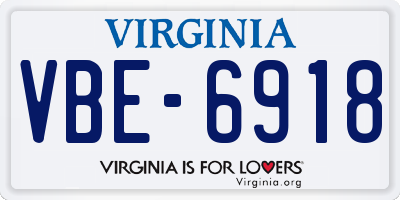 VA license plate VBE6918