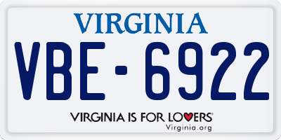 VA license plate VBE6922