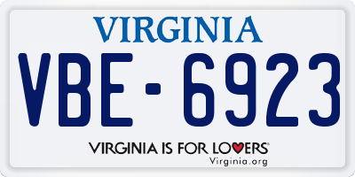 VA license plate VBE6923
