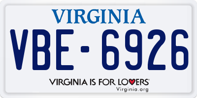 VA license plate VBE6926