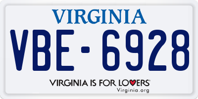 VA license plate VBE6928