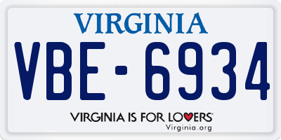 VA license plate VBE6934