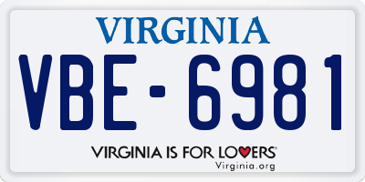 VA license plate VBE6981