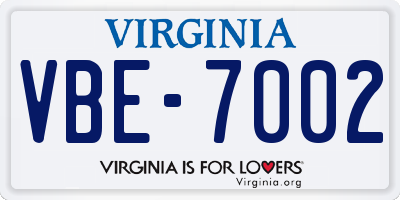 VA license plate VBE7002