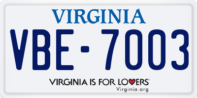 VA license plate VBE7003