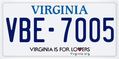 VA license plate VBE7005