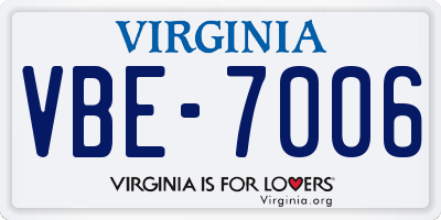 VA license plate VBE7006