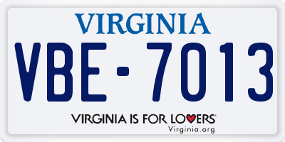 VA license plate VBE7013