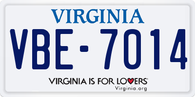 VA license plate VBE7014
