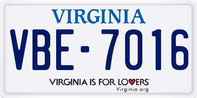 VA license plate VBE7016
