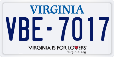 VA license plate VBE7017