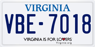 VA license plate VBE7018