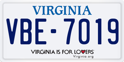 VA license plate VBE7019