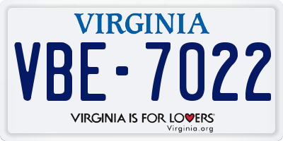 VA license plate VBE7022