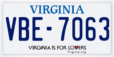 VA license plate VBE7063