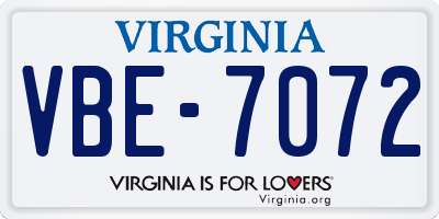 VA license plate VBE7072