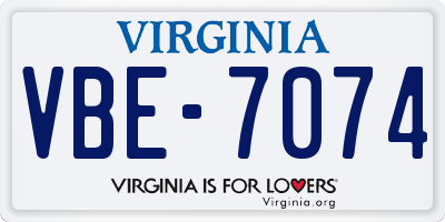 VA license plate VBE7074