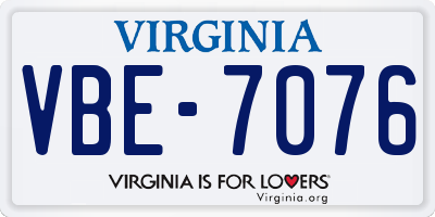 VA license plate VBE7076