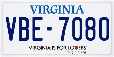 VA license plate VBE7080