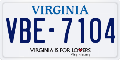 VA license plate VBE7104