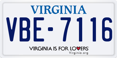 VA license plate VBE7116