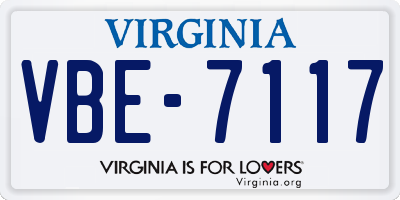 VA license plate VBE7117
