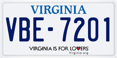 VA license plate VBE7201