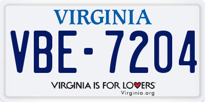 VA license plate VBE7204