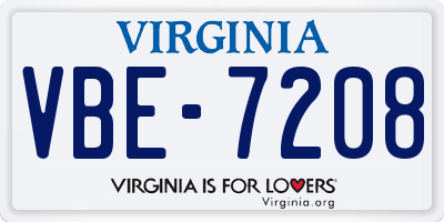 VA license plate VBE7208