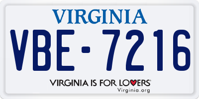 VA license plate VBE7216