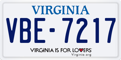 VA license plate VBE7217